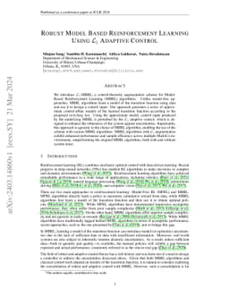 Robust Model Based Reinforcement Learning Using $\mathcal{L}_1$ Adaptive
  Control