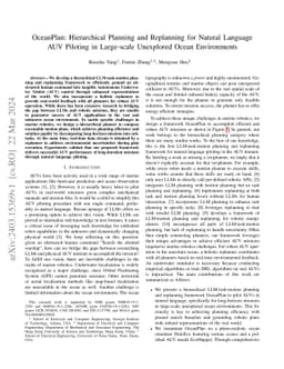 OceanPlan: Hierarchical Planning and Replanning for Natural Language AUV
  Piloting in Large-scale Unexplored Ocean Environments