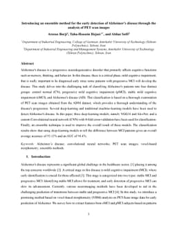 Introducing an ensemble method for the early detection of Alzheimer's
  disease through the analysis of PET scan images