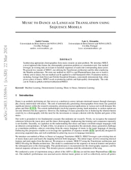 Music to Dance as Language Translation using Sequence Models