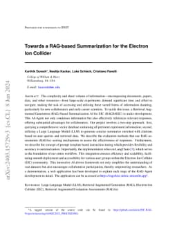 Towards a RAG-based Summarization Agent for the Electron-Ion Collider