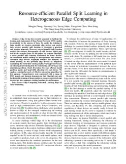 Resource-efficient Parallel Split Learning in Heterogeneous Edge
  Computing
