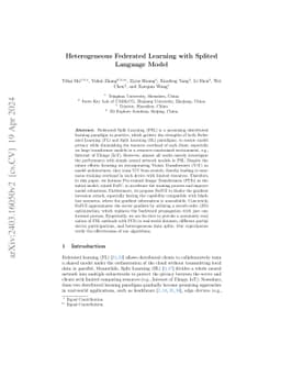 Heterogeneous Federated Learning with Splited Language Model