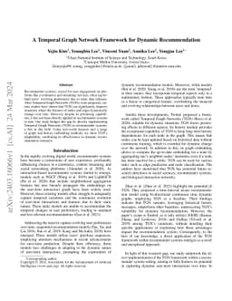 A Temporal Graph Network Framework for Dynamic Recommendation