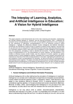 The Interplay of Learning, Analytics, and Artificial Intelligence in
  Education: A Vision for Hybrid Intelligence