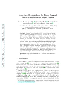 Logic-based Explanations for Linear Support Vector Classifiers with
  Reject Option