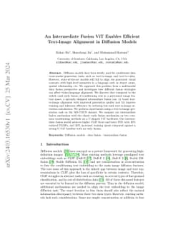 An Intermediate Fusion ViT Enables Efficient Text-Image Alignment in
  Diffusion Models