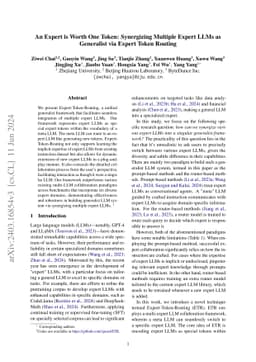 An Expert is Worth One Token: Synergizing Multiple Expert LLMs as
  Generalist via Expert Token Routing