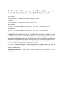 "It is there, and you need it, so why do you not use it?" Achieving
  better adoption of AI systems by domain experts, in the case study of natural
  science research