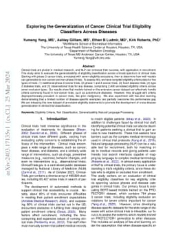 Exploring the Generalization of Cancer Clinical Trial Eligibility
  Classifiers Across Diseases
