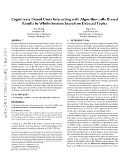 Cognitively Biased Users Interacting with Algorithmically Biased Results
  in Whole-Session Search on Debated Topics