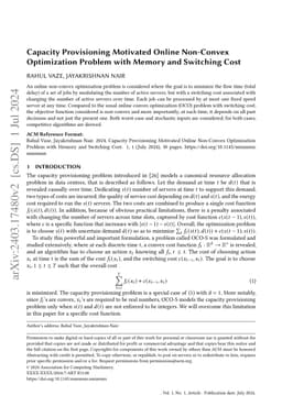 Capacity Provisioning Motivated Online Non-Convex Optimization Problem
  with Memory and Switching Cost