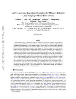 LISA: Layerwise Importance Sampling for Memory-Efficient Large Language
  Model Fine-Tuning