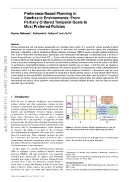 Preference-Based Planning in Stochastic Environments: From
  Partially-Ordered Temporal Goals to Most Preferred Policies
