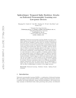 Spikewhisper: Temporal Spike Backdoor Attacks on Federated Neuromorphic
  Learning over Low-power Devices