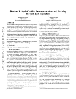 Directed Criteria Citation Recommendation and Ranking Through Link
  Prediction