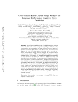 Cross-domain Fiber Cluster Shape Analysis for Language Performance Cognitive Score Prediction