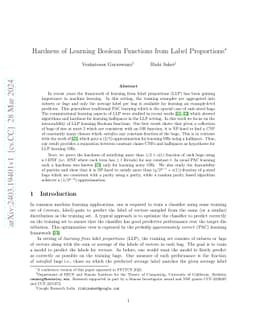 Hardness of Learning Boolean Functions from Label Proportions