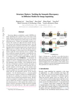 Structure Matters: Tackling the Semantic Discrepancy in Diffusion Models
  for Image Inpainting