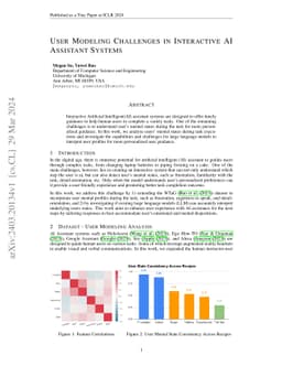 User Modeling Challenges in Interactive AI Assistant Systems
