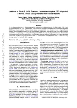 Jetsons at FinNLP 2024: Towards Understanding the ESG Impact of a News
  Article using Transformer-based Models