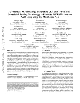 Contextual AI Journaling: Integrating LLM and Time Series Behavioral
  Sensing Technology to Promote Self-Reflection and Well-being using the
  MindScape App