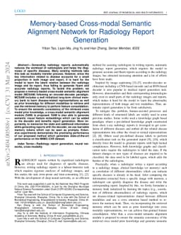 Memory-based Cross-modal Semantic Alignment Network for Radiology Report
  Generation