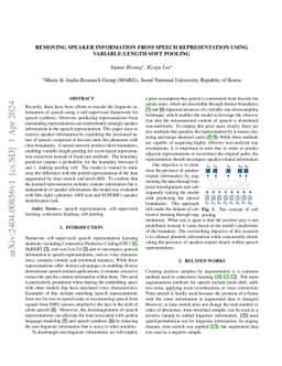 Removing Speaker Information from Speech Representation using
  Variable-Length Soft Pooling