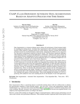 CAAP: Class-Dependent Automatic Data Augmentation Based On Adaptive
  Policies For Time Series