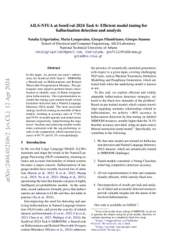 AILS-NTUA at SemEval-2024 Task 6: Efficient model tuning for
  hallucination detection and analysis