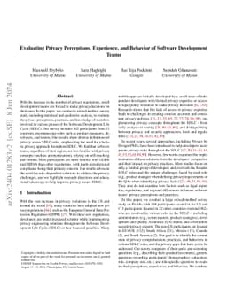Evaluating Privacy Perceptions, Experience, and Behavior of Software
  Development Teams