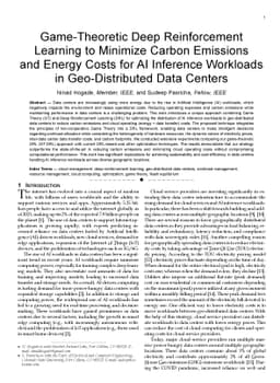 Game-Theoretic Deep Reinforcement Learning to Minimize Carbon Emissions
  and Energy Costs for AI Inference Workloads in Geo-Distributed Data Centers