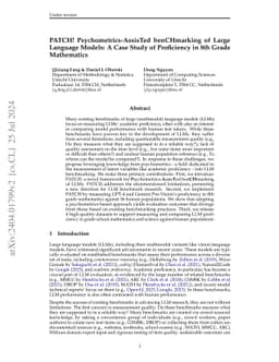 PATCH -- Psychometrics-AssisTed benCHmarking of Large Language Models: A
  Case Study of Mathematics Proficiency