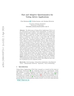 Fast and Adaptive Questionnaires for Voting Advice Applications