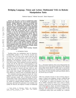 Bridging Language, Vision and Action: Multimodal VAEs in Robotic
  Manipulation Tasks