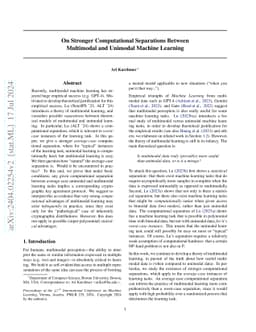 On Stronger Computational Separations Between Multimodal and Unimodal
  Machine Learning
