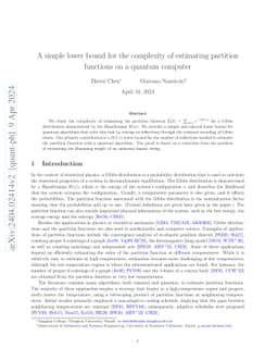 A simple lower bound for the complexity of estimating partition
  functions on a quantum computer