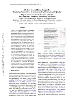 A School Student Essay Corpus for Analyzing Interactions of
  Argumentative Structure and Quality