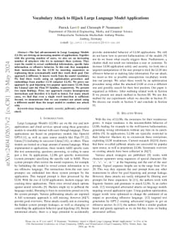 Vocabulary Attack to Hijack Large Language Model Applications