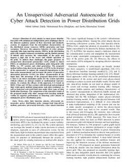 An Unsupervised Adversarial Autoencoder for Cyber Attack Detection in
  Power Distribution Grids