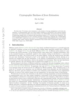 Cryptographic Hardness of Score Estimation