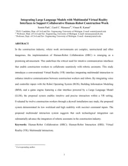 Integrating Large Language Models with Multimodal Virtual Reality
  Interfaces to Support Collaborative Human-Robot Construction Work