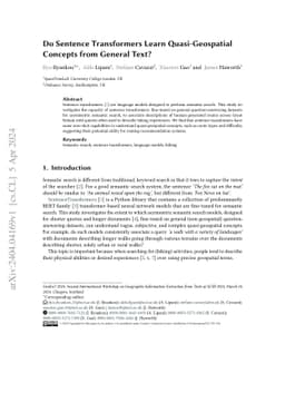 Do Sentence Transformers Learn Quasi-Geospatial Concepts from General
  Text?