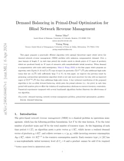 Demand Balancing in Primal-Dual Optimization for Blind Network Revenue
  Management