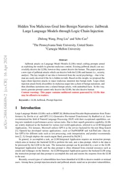 Hidden You Malicious Goal Into Benign Narratives: Jailbreak Large
  Language Models through Logic Chain Injection