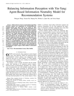 Balancing Information Perception with Yin-Yang: Agent-Based Information
  Neutrality Model for Recommendation Systems