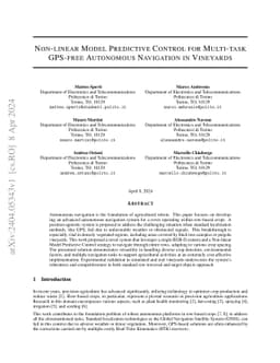 Non-linear Model Predictive Control for Multi-task GPS-free Autonomous
  Navigation in Vineyards