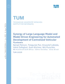 Synergy of Large Language Model and Model Driven Engineering for
  Automated Development of Centralized Vehicular Systems