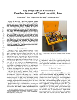 Body Design and Gait Generation of Chair-Type Asymmetrical Tripedal
  Low-rigidity Robot