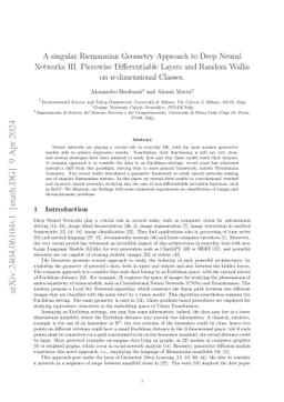A singular Riemannian Geometry Approach to Deep Neural Networks III.
  Piecewise Differentiable Layers and Random Walks on $n$-dimensional Classes